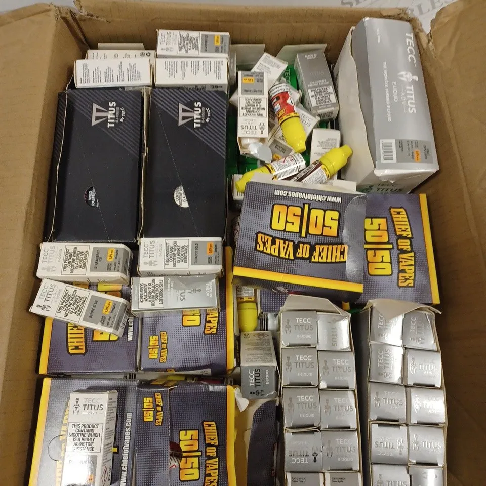 BOX OF APPROXIMATELY 300 ASSORTED E-LIQUID VIALS
