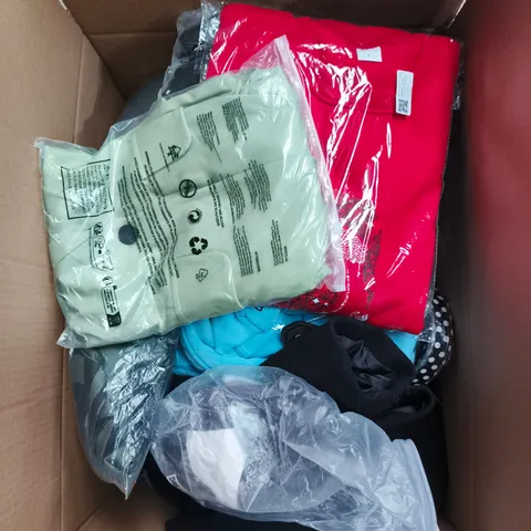 LARGE BOX OF APPROXIMATELY 25 ASSORTED CLOTHING ITEMS IN VARIOUS COLOURS, STYLES AND SIZES - COLLECTION ONLY