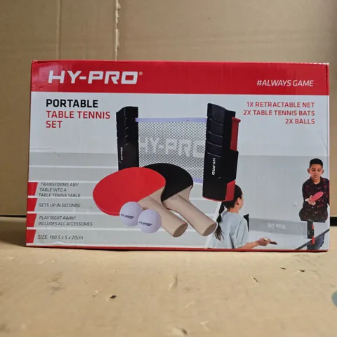 HY-PRO PORTABLE TABLE TENNIS SET – NET, 2 PADDLES & 2 BALLS (BOXED)