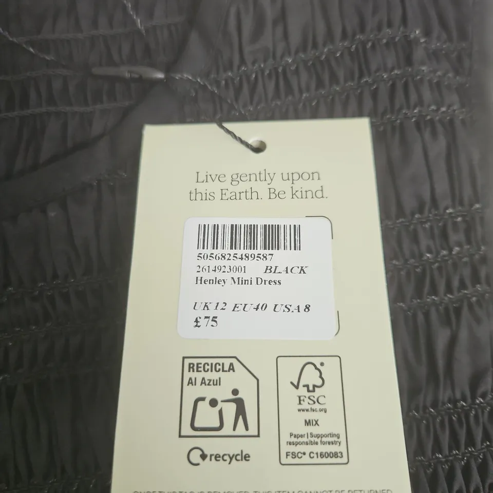 NOBODY'S CHILD HENLEY MINI DRESS – BLACK, UK 12 (EU 40, USA 8)