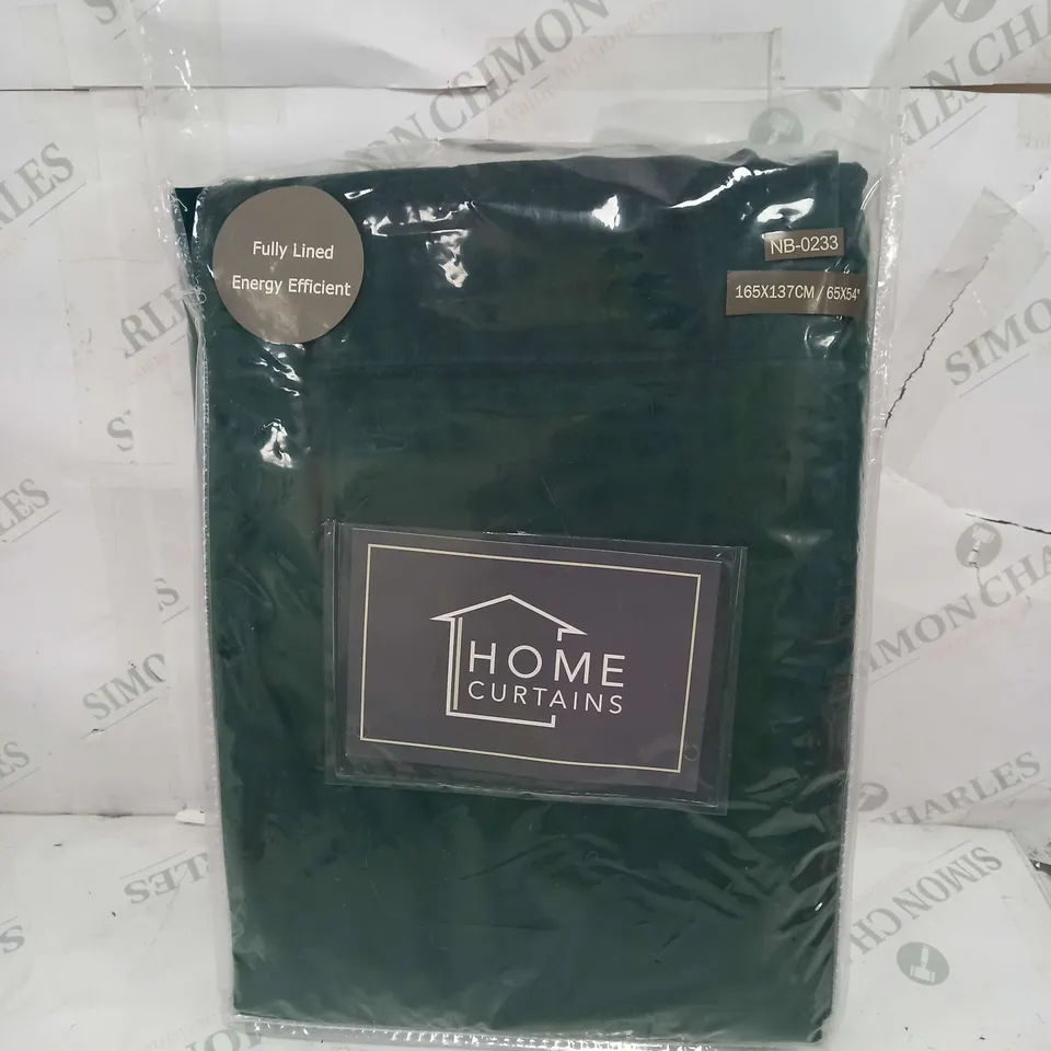 HOME CURTAINS VELOUR PENCIL PLEAT LINED CURTAINS IN GREEN 65X54"
