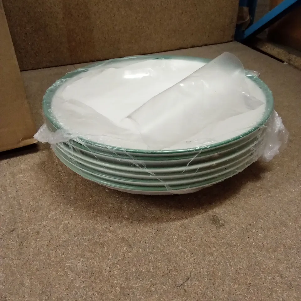 BOX OF APPROXIMATELY 12 x F&B GREEN BAND, HAND BRUSH BOWLS 25.5cm