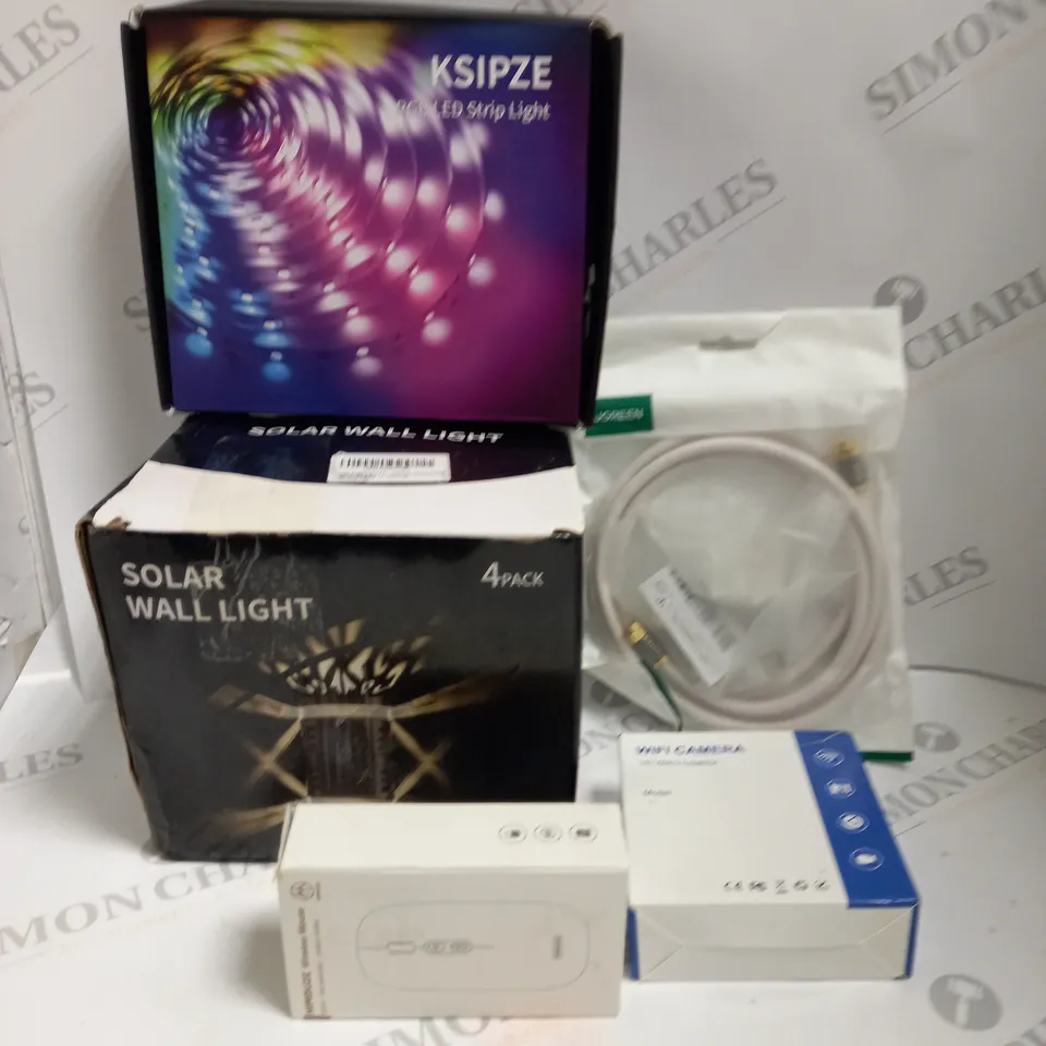 BOX TO CONTAIN APPROX. 5 X ASSORTED PRODUCTS. INCLUDES LIGHTS, COMPUTER MOUSE, CABLE ETC 