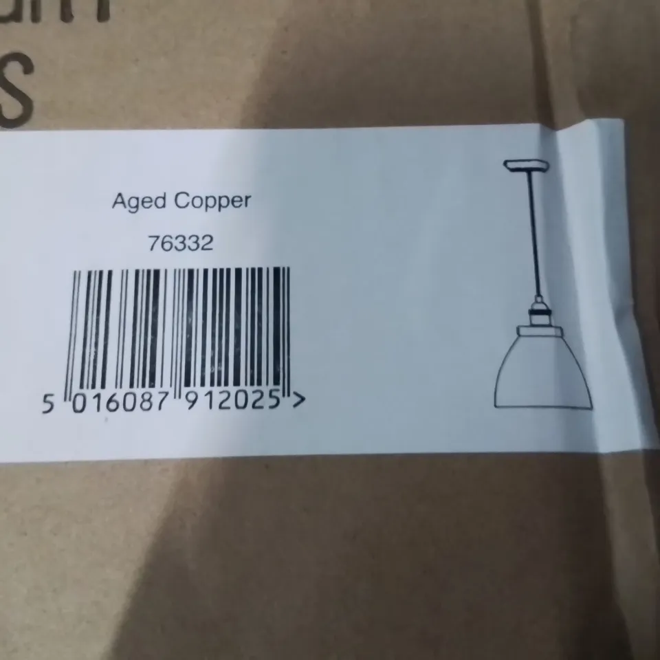 BOXED CEILING LIGHT PENDENT AGED COPPER