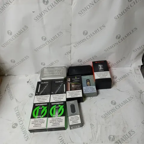 BOX OF APPROXIMATELY 10 ECIG PRODUCTS TO INCLUDE ASPIRE, CALIBURN, VAPORESSO