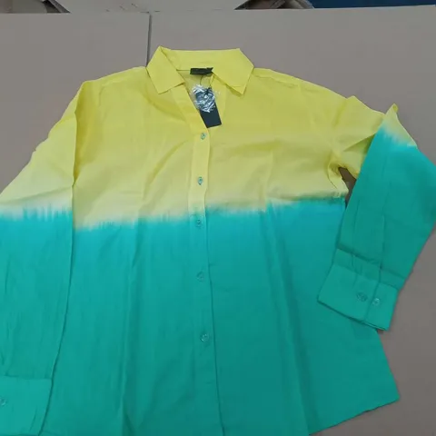 LOT OF APROXIATELY 55 BRAND NEW OMBRE SHIRTS IN YELLOW/GREEN - S/M