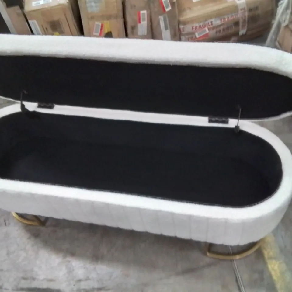 WHITE STORAGE OTTOMAN WITH GOLD TRIMMINGS