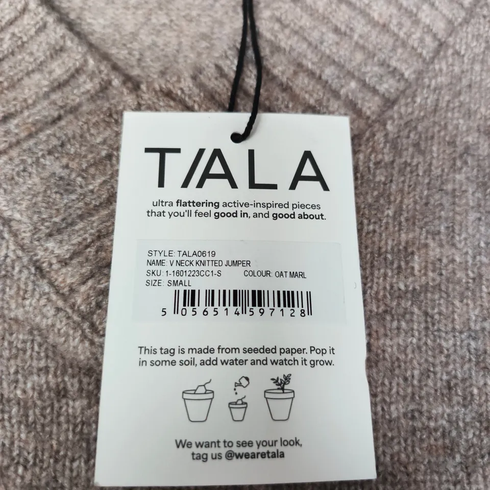 TALA V-NECK KNITTED JUMPER – OAT MARL, UK SMALL