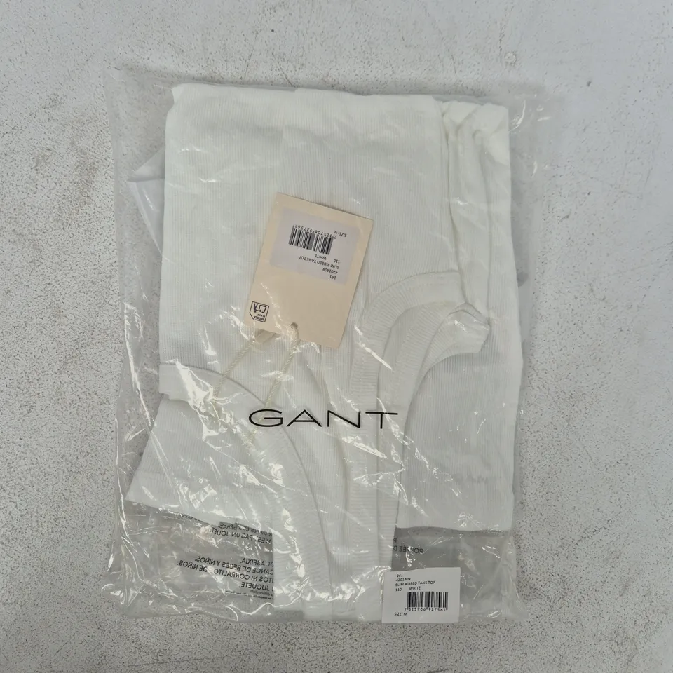 BAGGED GANT SLIM RIBBED TANK TOP IN WHITE SIZE MEDIUM