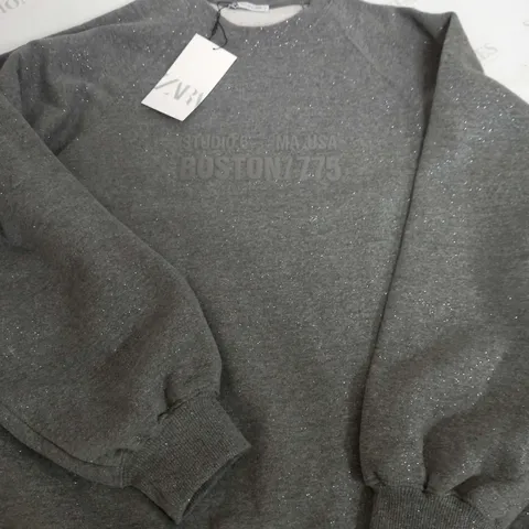 ZARA LIGHT GREY GLITTER JUMPER - SMALL