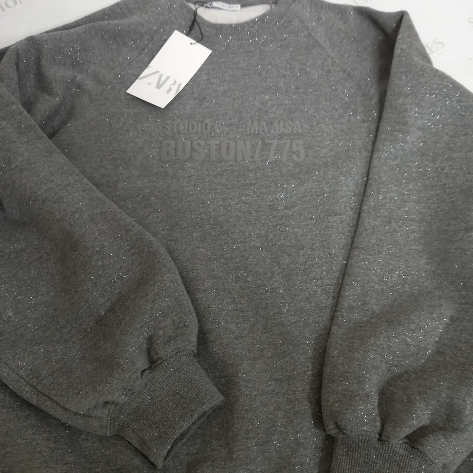 ZARA LIGHT GREY GLITTER JUMPER - SMALL