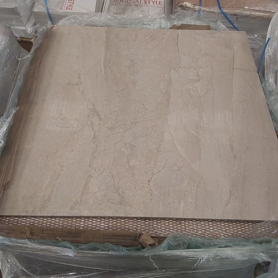 PALLET CONTAINING APPROXIMATELY 24x 90 x 90cm BEIGE TILES