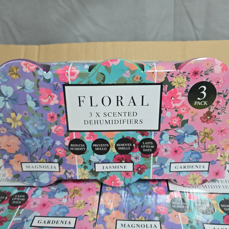 BOX OF APPROXIMATELY 11 3 PACKS OF FLORAL DEHUMIDIFIERS  
