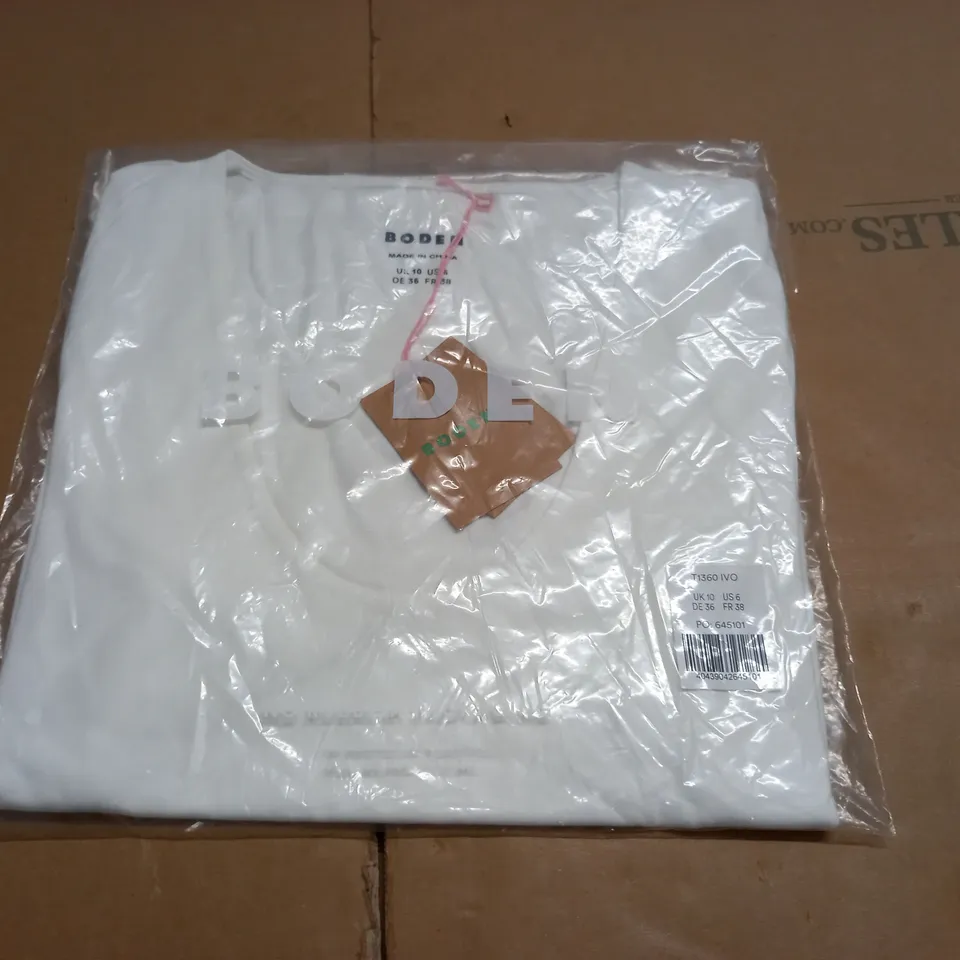 BAGGED BODEN WHITE T-SHIRT - UK 10