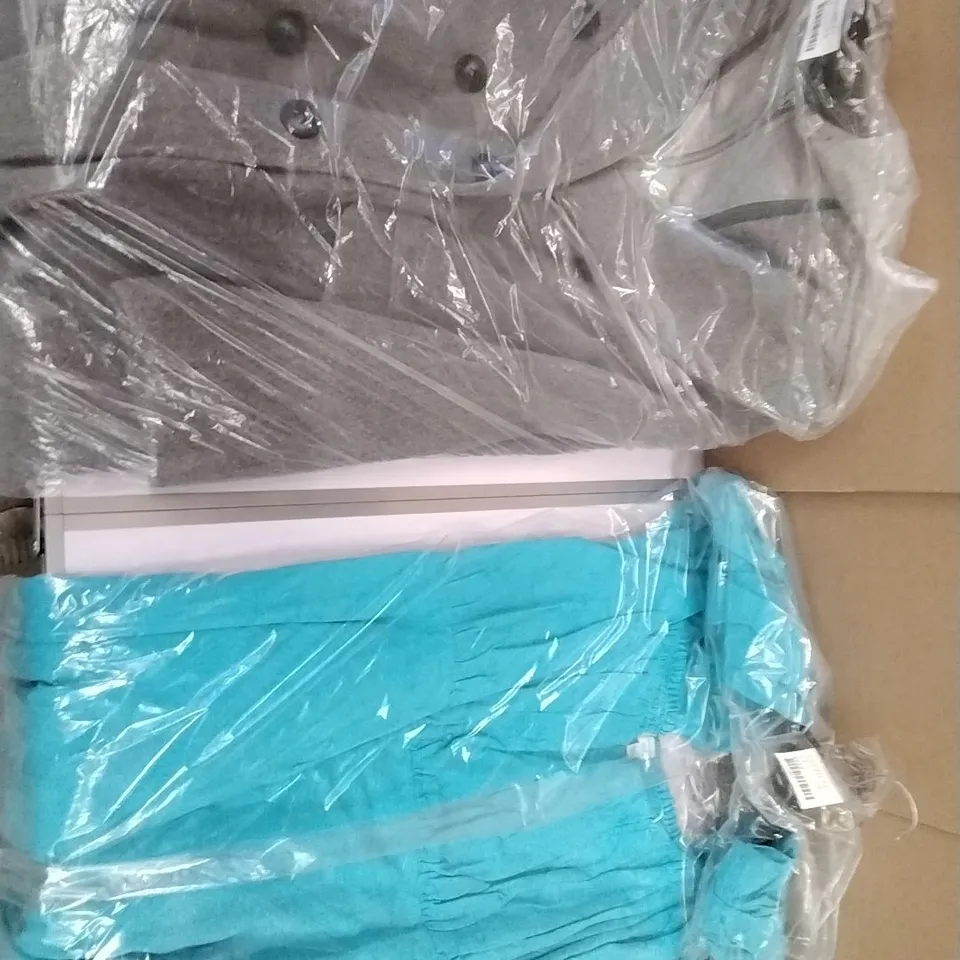 A PALLET CONTAINING APPROXIMATELY 90 BRAND NEW DESIGNER WOMEN'S CLOTHES WHICH INCLUDE; VARIOUS SIZES AND DIFFERENT STYLES OF JACKETS, DRESSES ETC