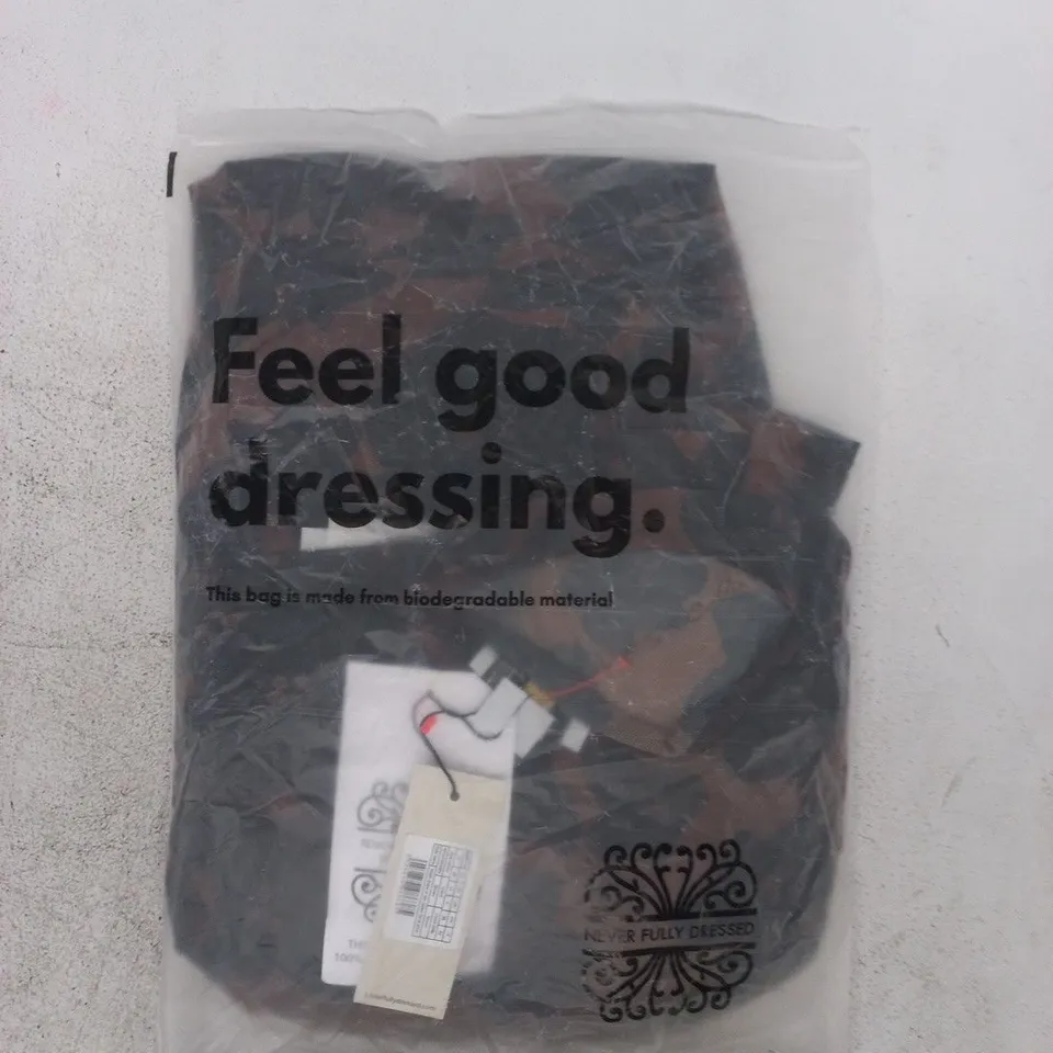 BAGGED NEVER FULLY DRESSED MESH DRESS IN TAN JADEN FLORAL PRINT SIZE UK 10
