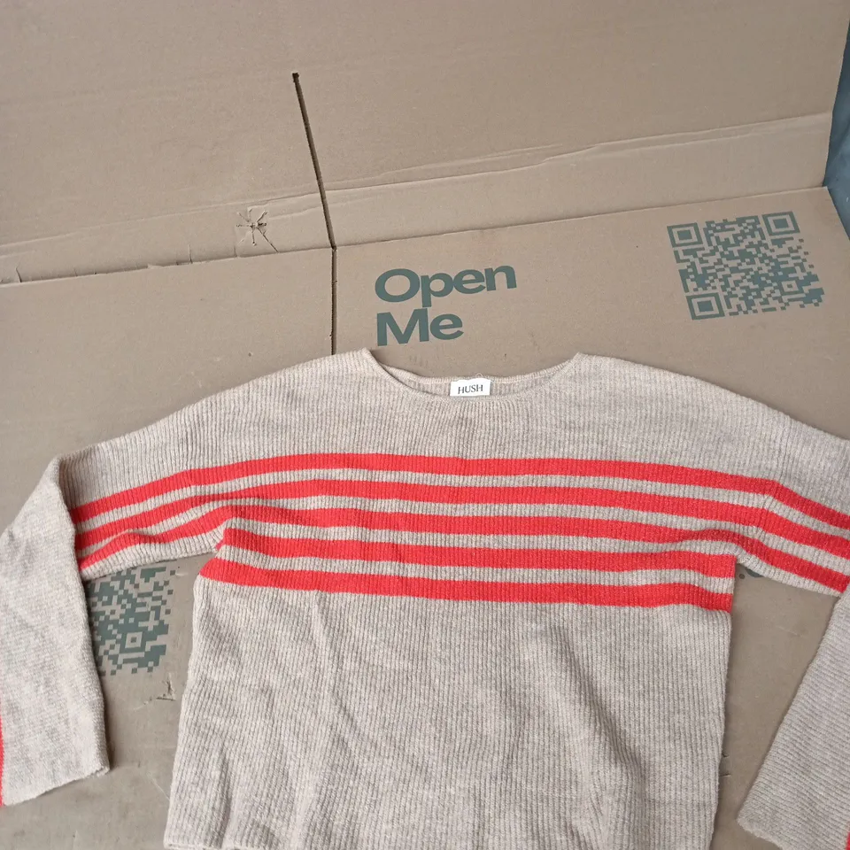HUSH BEIGE KNIT SWEATER WITH RED STRIPES – WOMEN'S CLOTHING