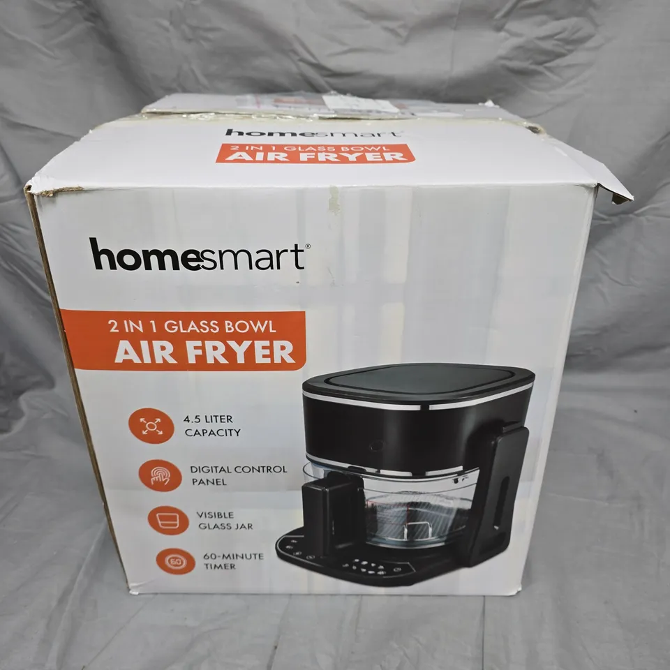 HOMESMART 2-IN-1 GLASS BOWL AIR FRYER – 4.5 L CAPACITY (BOXED)