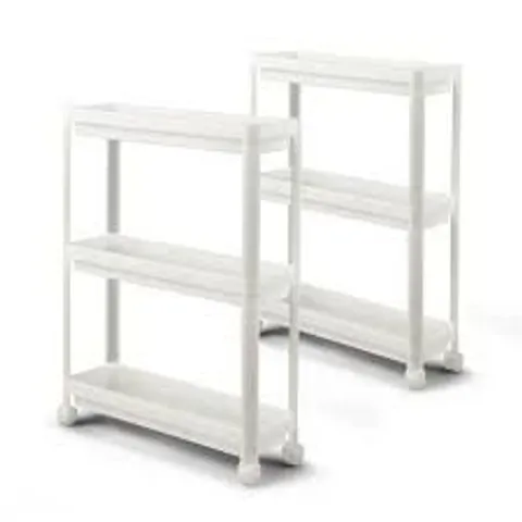 BOXED COSTWAY 3 SHELF WHITE KITCHEN STORAGE TROLLEY SET OF 2