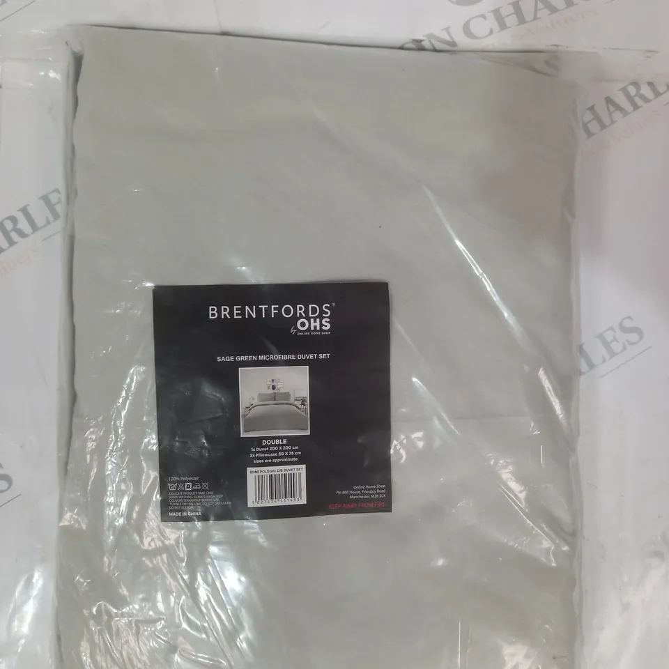 BRENTFORDS BY OHS SAGE GREEN MICROFIBRE DUVET SET - DOUBLE