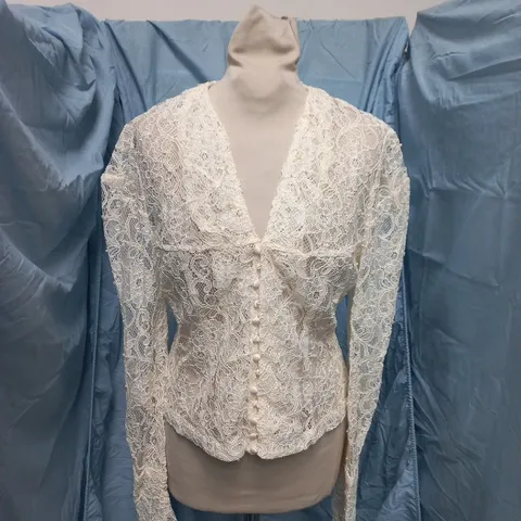 JADEELLA DESIGNS LACE BLOUSE/CARDIGAN, SIZE S