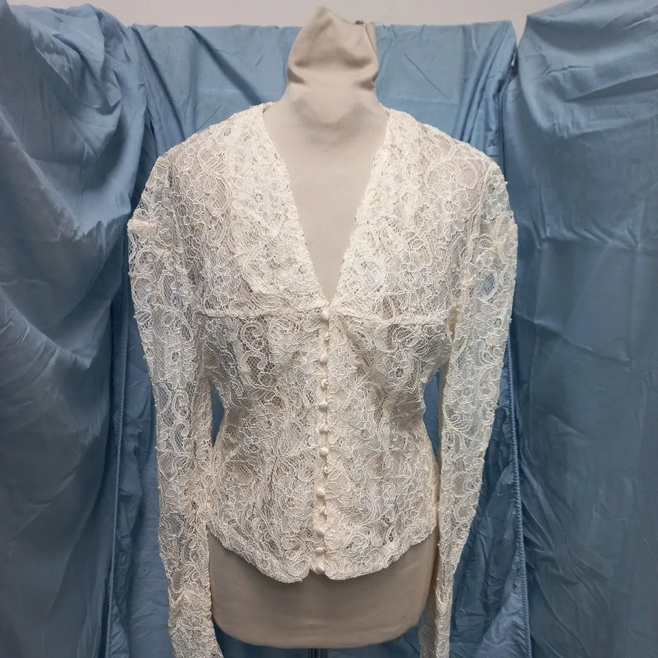 JADEELLA DESIGNS LACE BLOUSE/CARDIGAN, SIZE S