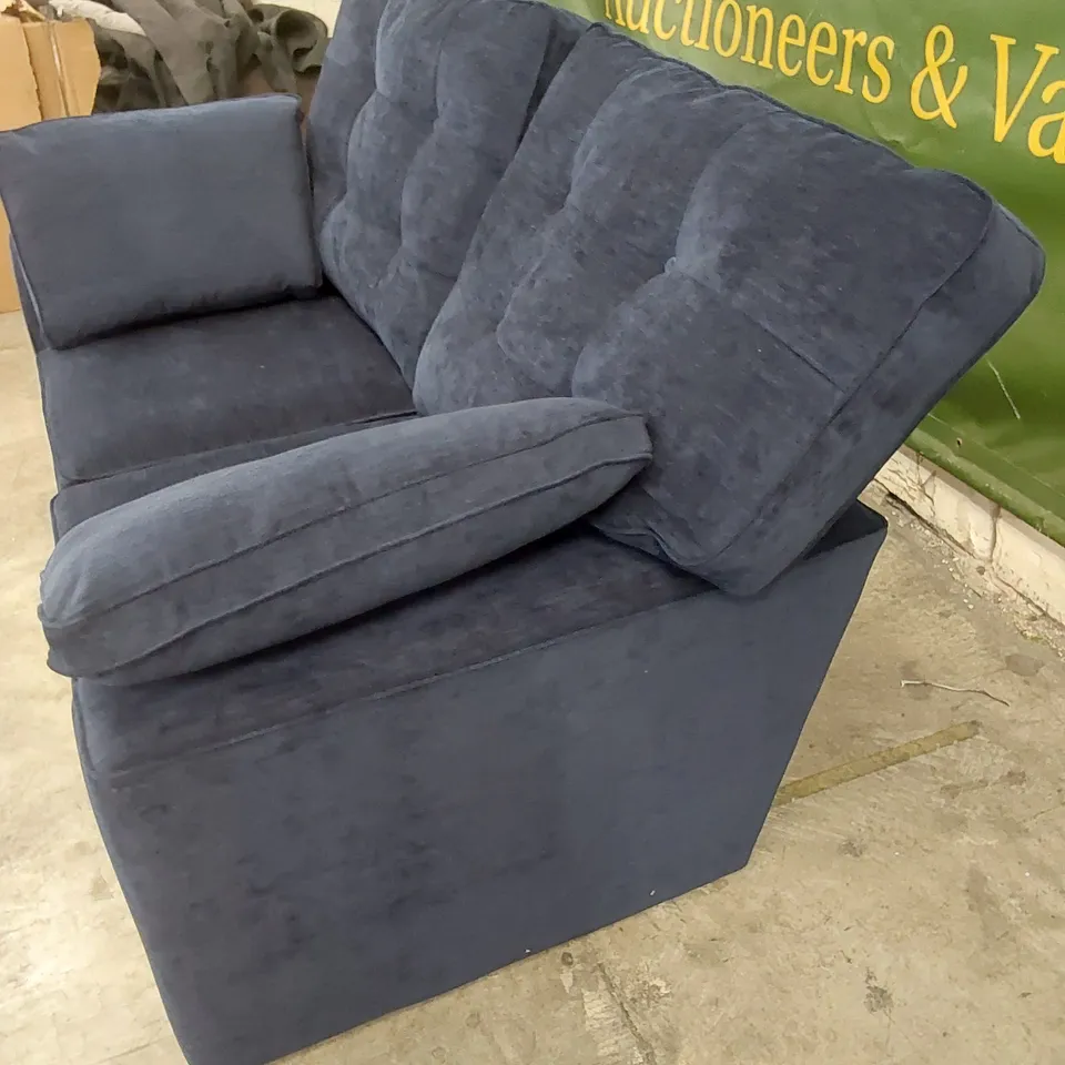 DESIGNER STAMFORD SMALL 2-SEATER HIGH-BACKED FIRM FABRIC UPHOLSTERED SOFA - NAVY BLUE