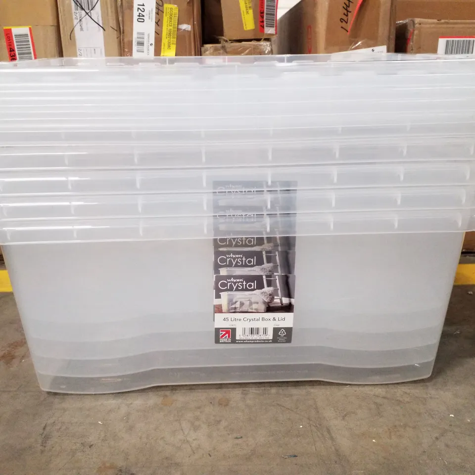 BOXED PACK OF 5 PLASTIC 45L CLEAR STORAGE BOXES 