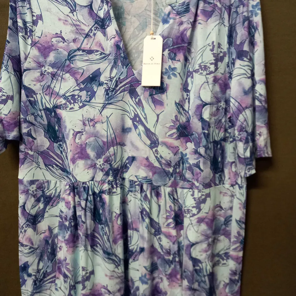 MAISON DE NIMES MAXI DRESS IN FLORAL DESIGN IN BLUE/PURPLE - LARGE