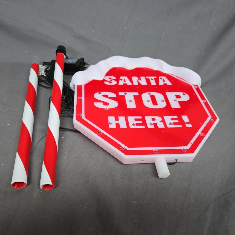 SANTA STOP SIGN WITH MULTI COLOURED LIGHTS OUTDOOR CHRISTMAS DECORATION RRP £24