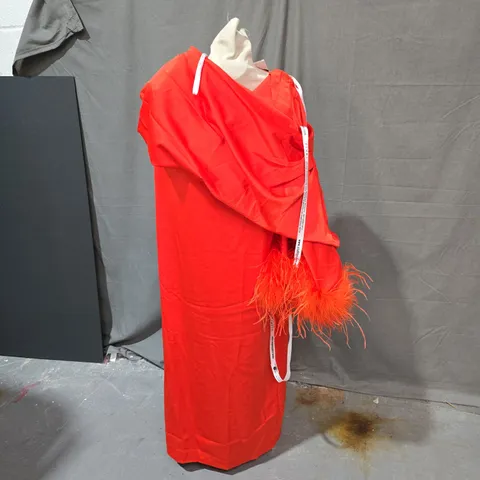 CLUB LONDON RED DRESS WITH FEATHER TRIM – UK 12