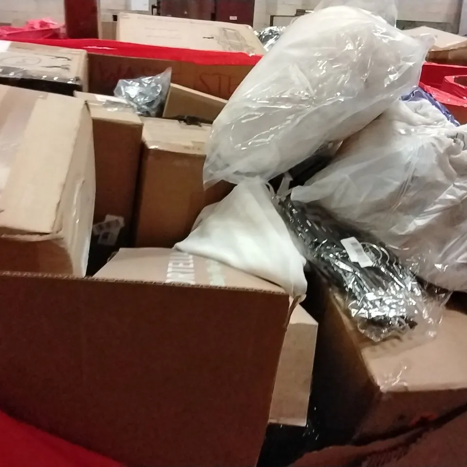 PALLET OF ASSORTED HOUSEHOLD GOODS AND PRODUCTS TO INCLUDE;TURNTABLE,BABY PLAY GYM,SUITCASE