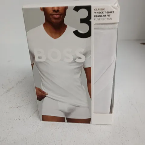 BOSS CLASSIC V‑NECK T‑SHIRT – WHITE, PURE COTTON, REGULAR FIT (MEN) – BOXED - PACK OF 3