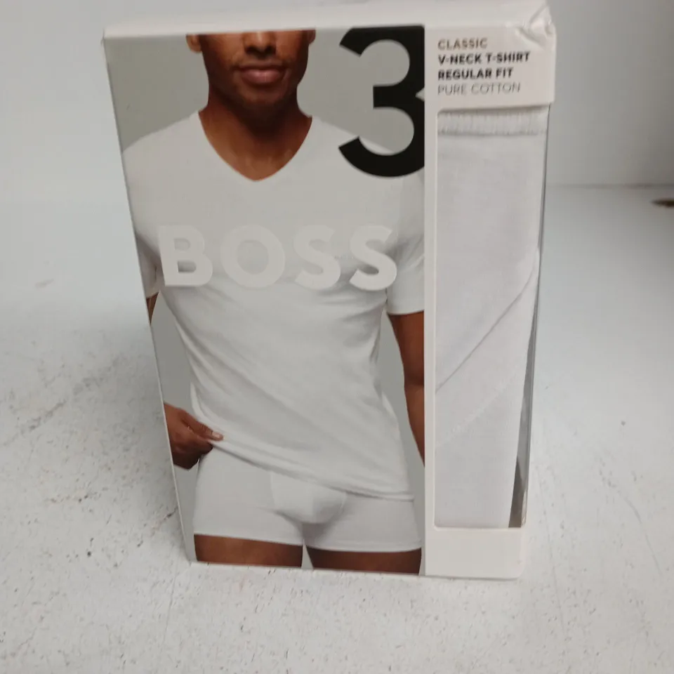 BOSS CLASSIC V‑NECK T‑SHIRT – WHITE, PURE COTTON, REGULAR FIT (MEN) – BOXED - PACK OF 3