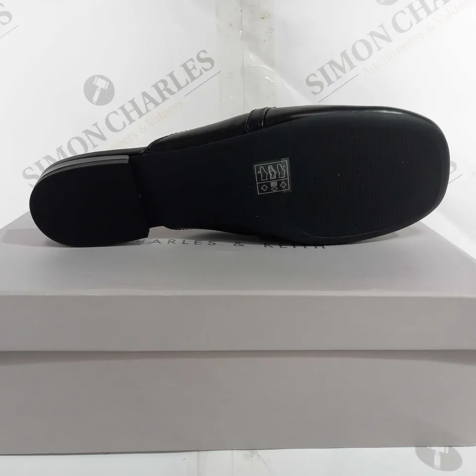 BOXED CHARLES & KEITH FLATS CNK DETAIL MULE BLACK SHOES - EU 39