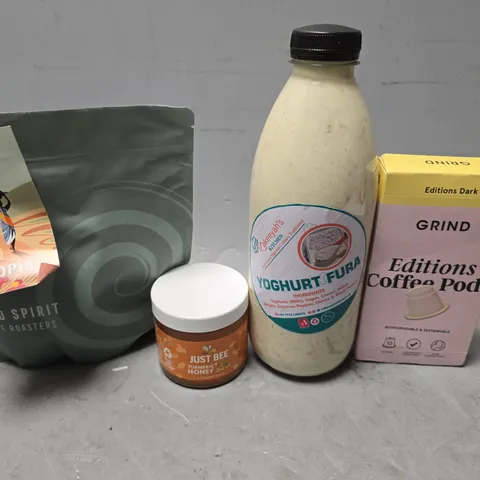 APPROXIMATELY 12 ASSORTED FOOD & DRINK ITEMS TO INCLUDE - GRIND HOUSE BLEND , JUST BEE HONEY ETC
