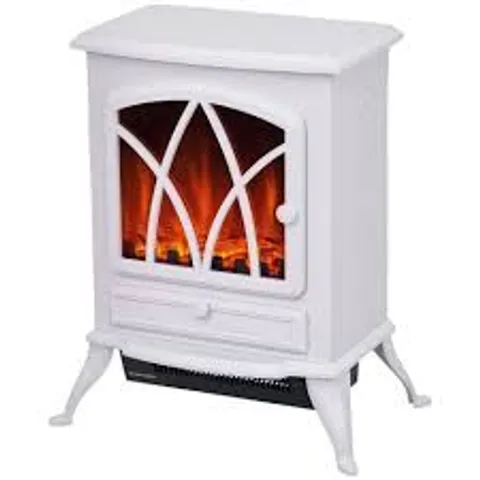 BOXED HOMCOM 1KW-2KW VINTAGE ELECTRIC FIREPLACE HEATER - WHITE