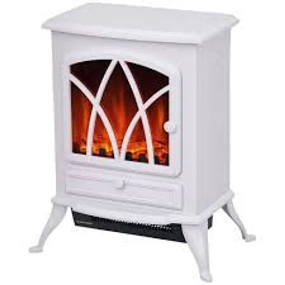 BOXED HOMCOM 1KW-2KW VINTAGE ELECTRIC FIREPLACE HEATER - WHITE