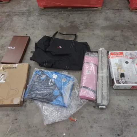 PALLET CONTAINING ASSORTED HOUSEHOLD & HOME IMPROVEMENT PRODUCTS. INCLUDES BAGS, TOILET SEAT, RUGS, EXCERCISE MAT ETC