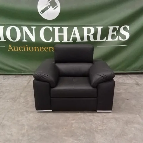 BRADY 100% PREMIUM LEATHER ARMCHAIR - BLACK