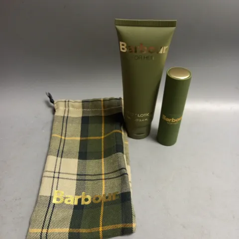 BARBOUR FOR HER PURSE SPRAY AND BODY LOTION WITH DRAWSTRING BAG