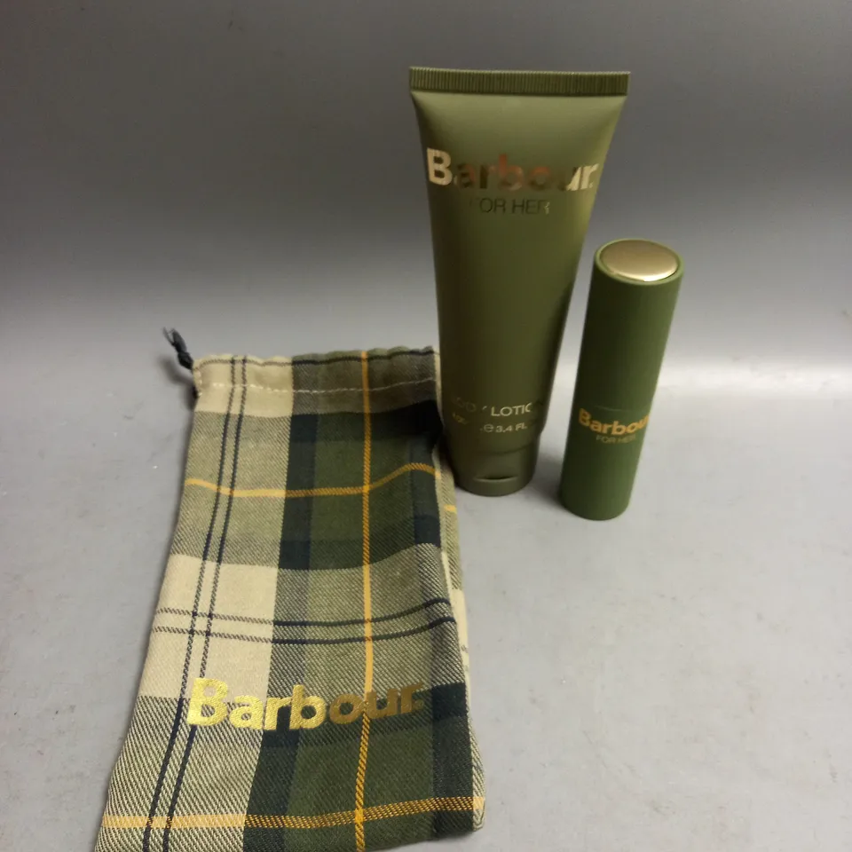 BARBOUR FOR HER PURSE SPRAY AND BODY LOTION WITH DRAWSTRING BAG