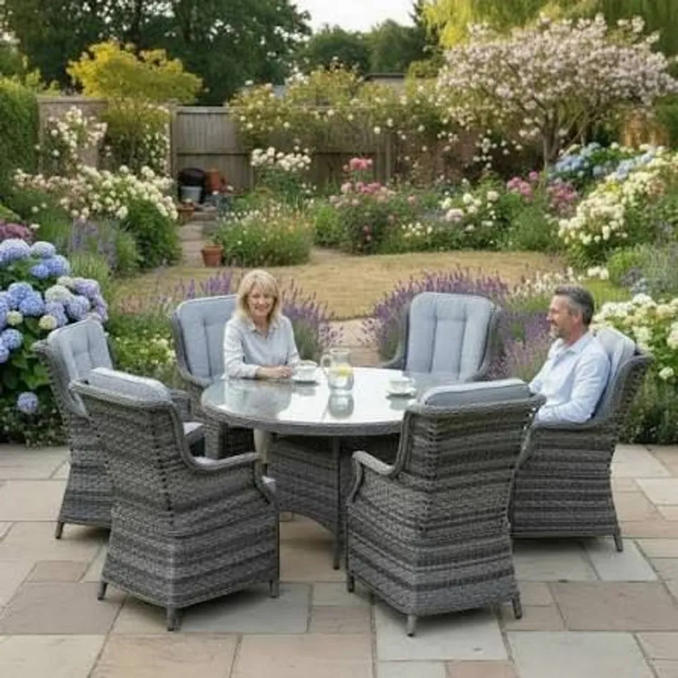 BOXED AMALFI 6 SEATER GARDEN DINING SOFA SET IN GREY (2 BOXES)