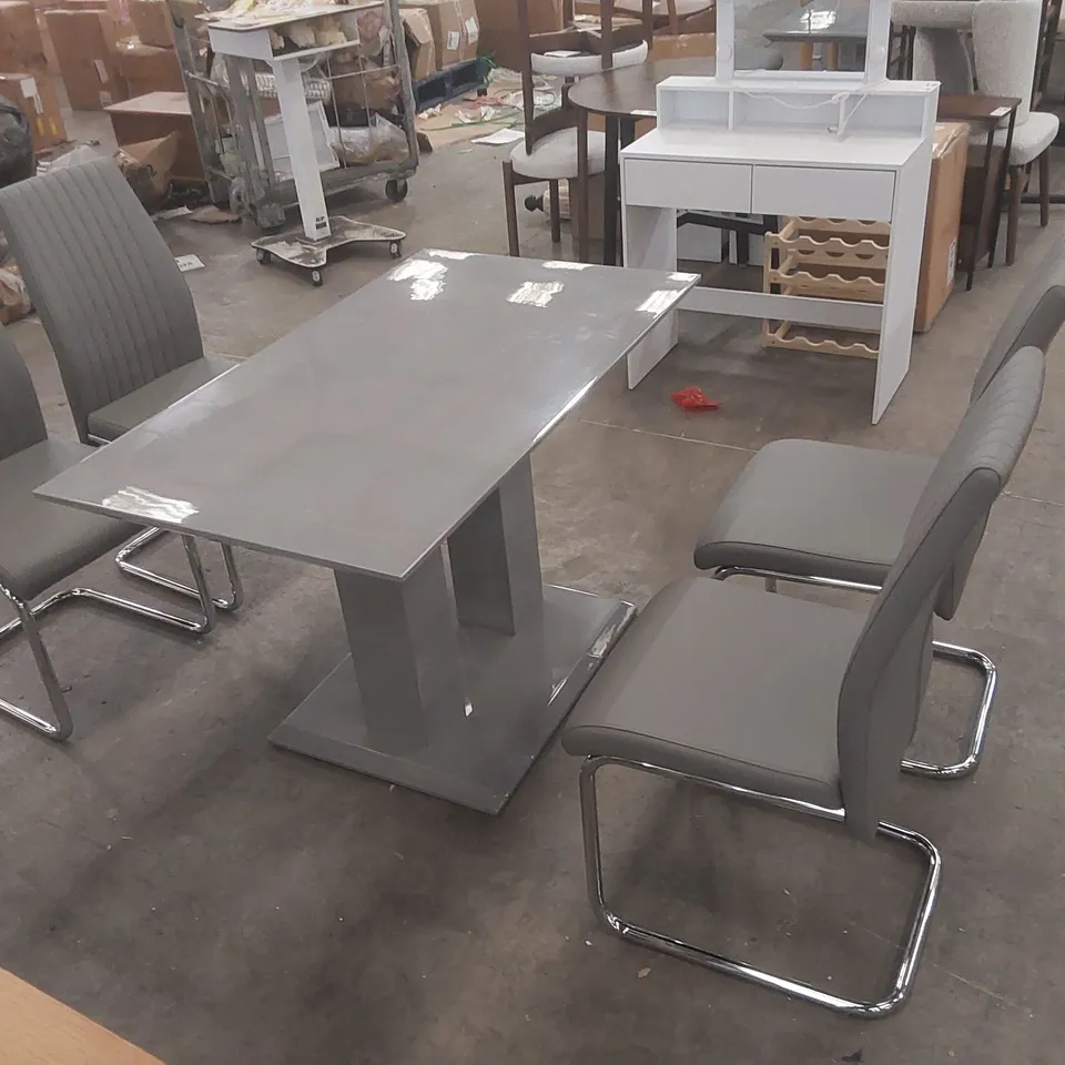 EDZARD DOUBLE PEDESTAL HIGH GLOSS DINING TABLE SET WITH 4 LUXURY FAUX LEATHER DINING CHAIRS