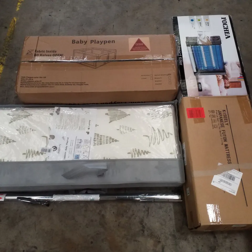 PALLET CONTAINING ASSORTED PRODUCTS INCLUDING BABY PLAYPEN, FOLDABLE BABY PLAYMAT, WINDOW FILM, INSECT KILLER & JAPANESE FUTON MATTRESS 