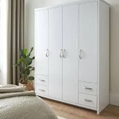 BOXED ELY 4 DOOR, 4 DRAWER WARDROBE - WHITE (3 BOXES)