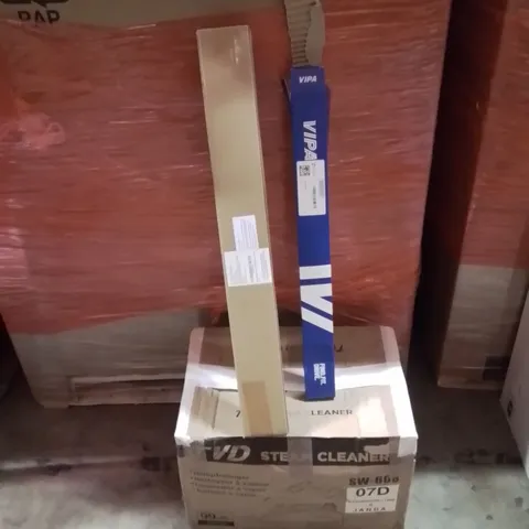 PALLET OF ASSORTED HOUSEHOLD GOODS AND PRODUCTS TO INCLUDE;STEAM CLEANER,CAR WIPERS,PARALETTES BAR