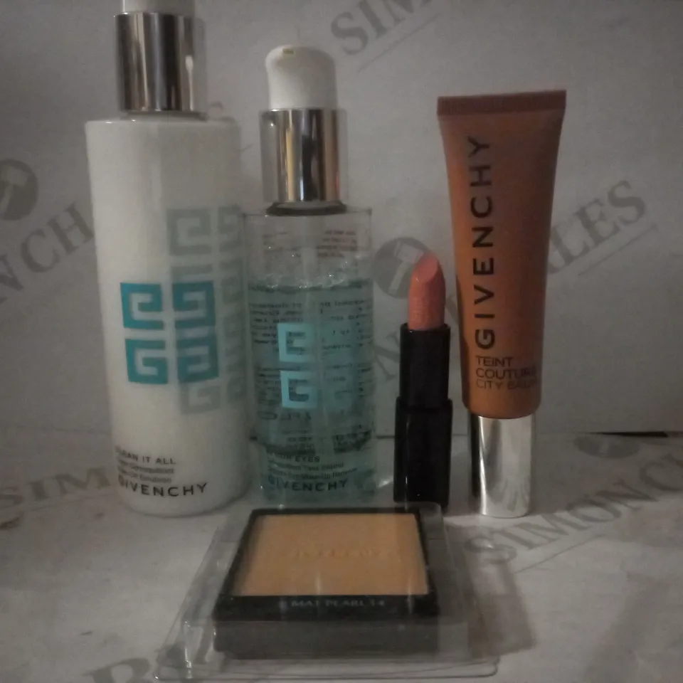 BOX OF APPROX 10 ASSORTED GIVENCHY TESTER PRODUCTS TO INCLUDE LIPSTICK #STREET ROSE, TEINT COUTURE CITY BALM #W370, MATISSIME POWDER #MAT PEARL. ETC 