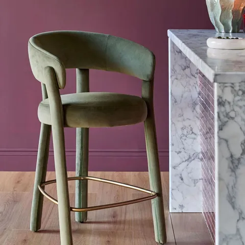 BOXED DANETTI ANYA OLIVE GREEN VELVET BRUSHED BRONZE BAR STOOL