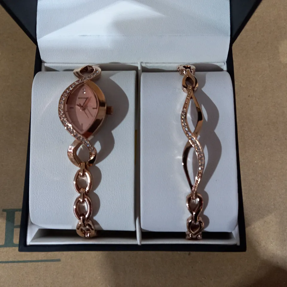 SEKONDA WATCH AND BRACELET SET - ROSE GOLD EFFECT
